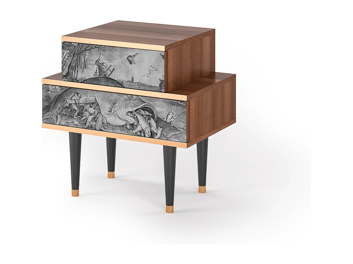 Table de nuit - 58х58х41 cm - NS1 - Big Fish Eat Little, Noyer