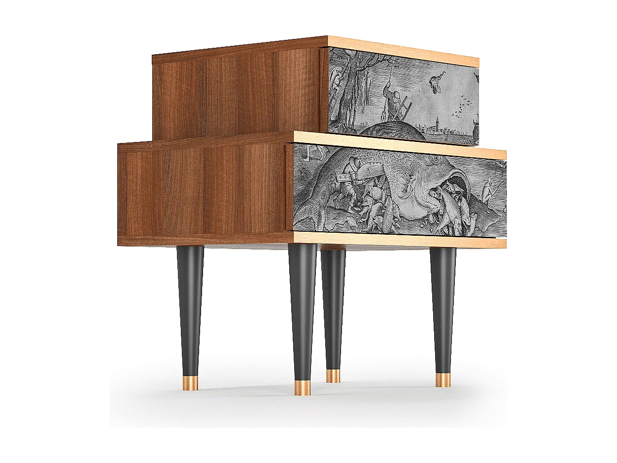 Table de nuit - 58х58х41 cm - NS1 - Big Fish Eat Little, Noyer