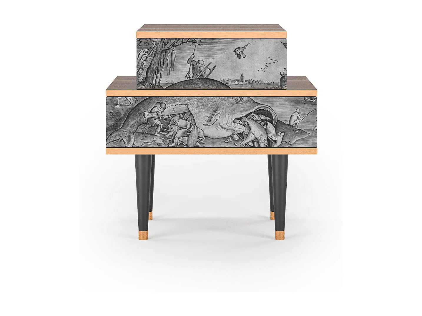 Table de nuit - 58х58х41 cm - NS1 - Big Fish Eat Little, Noyer