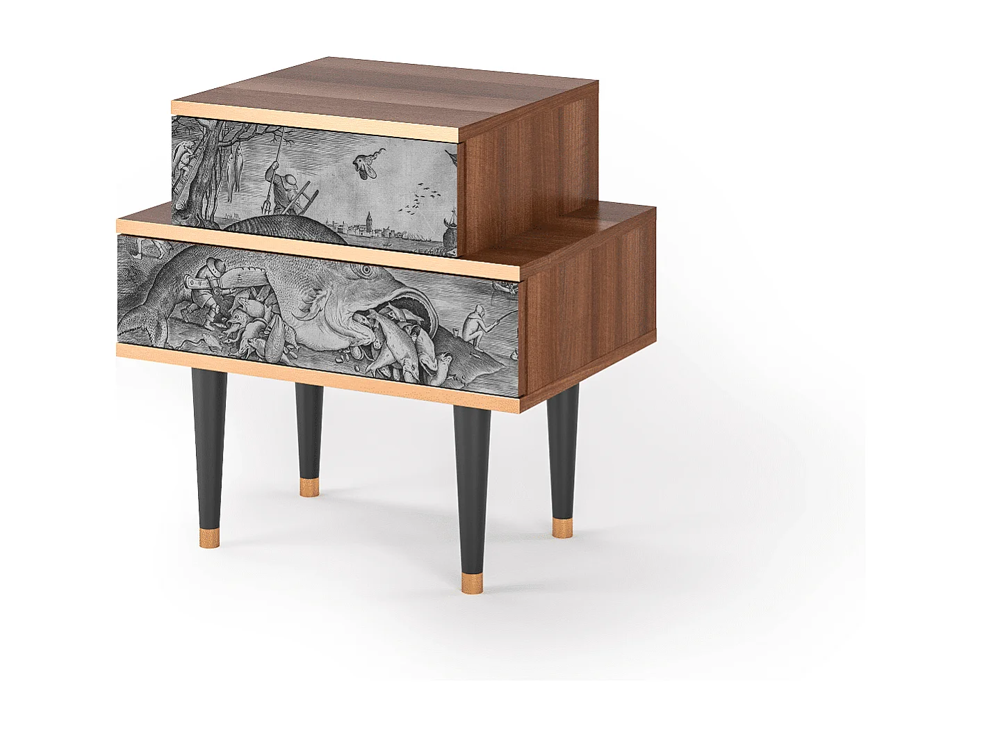 Table de nuit - 58х58х41 cm - NS1 - Big Fish Eat Little, Noyer