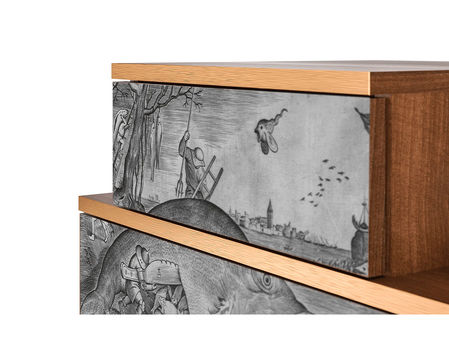 Table de nuit - 58х58х41 cm - NS1 - Big Fish Eat Little, Noyer