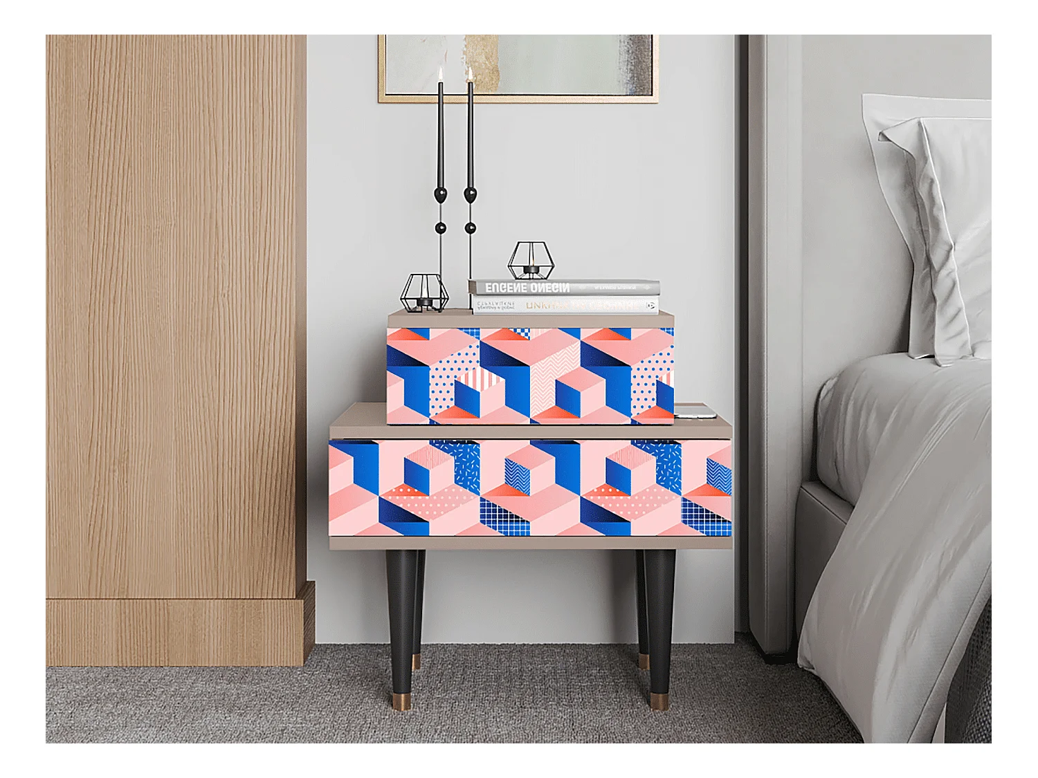 Table de nuit - 58х58х41 cm - NS1 - Pinky Squares, Latte