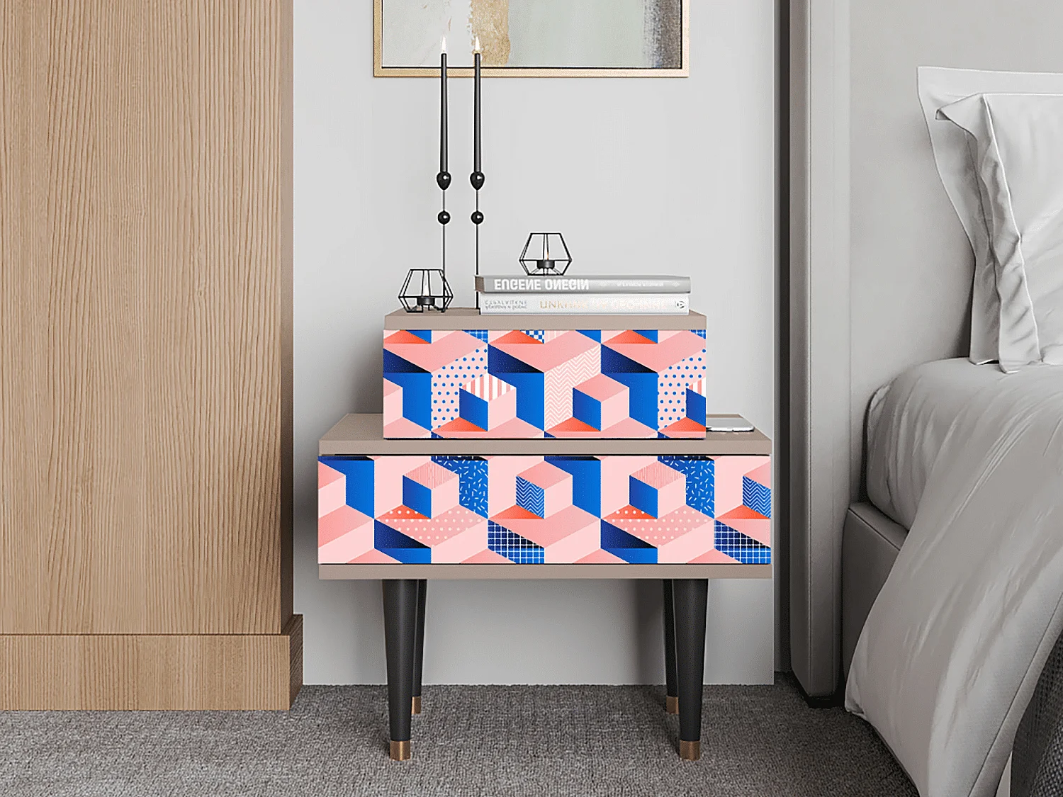 Table de nuit - 58х58х41 cm - NS1 - Pinky Squares, Latte