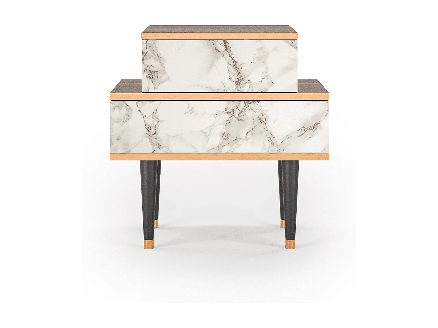 Table de nuit - 58х58х41 cm - NS1 - Milk Marble, Noyer