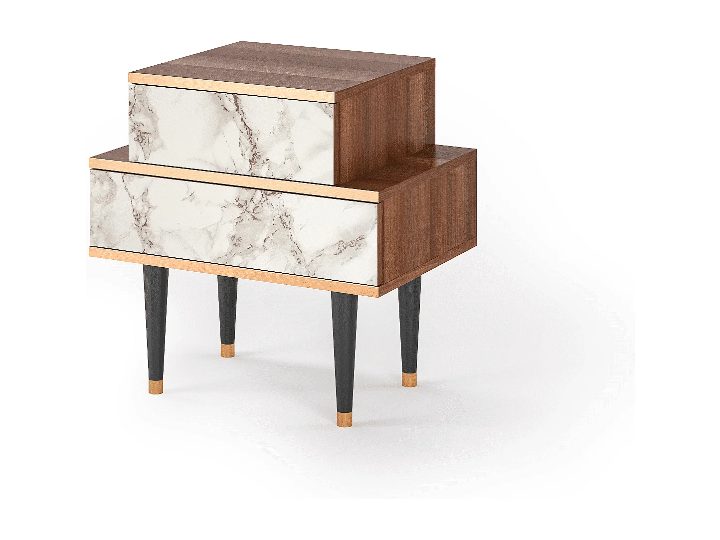 Table de nuit - 58х58х41 cm - NS1 - Milk Marble, Noyer