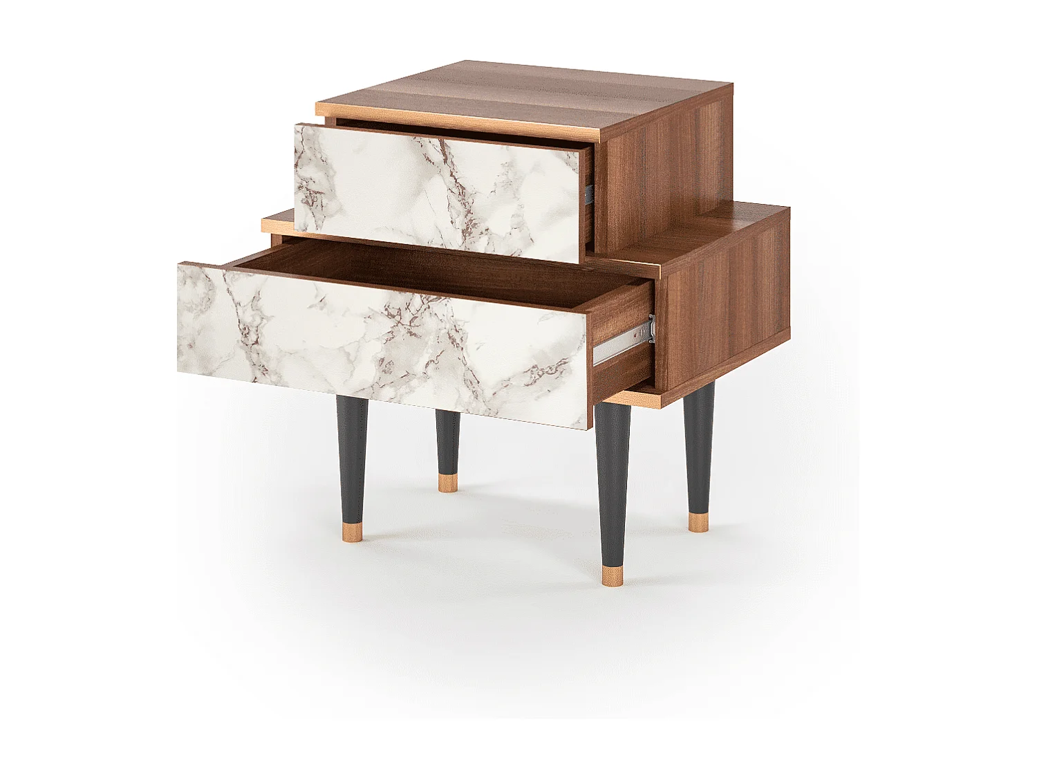 Table de nuit - 58х58х41 cm - NS1 - Milk Marble, Noyer