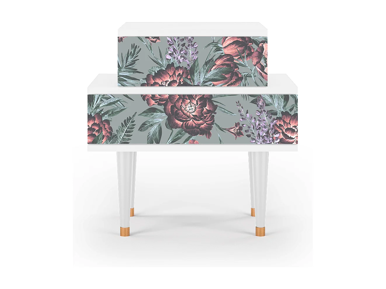 Stolik nocny - 58х58х41 cm - NS1 - Light Peonies, Biały