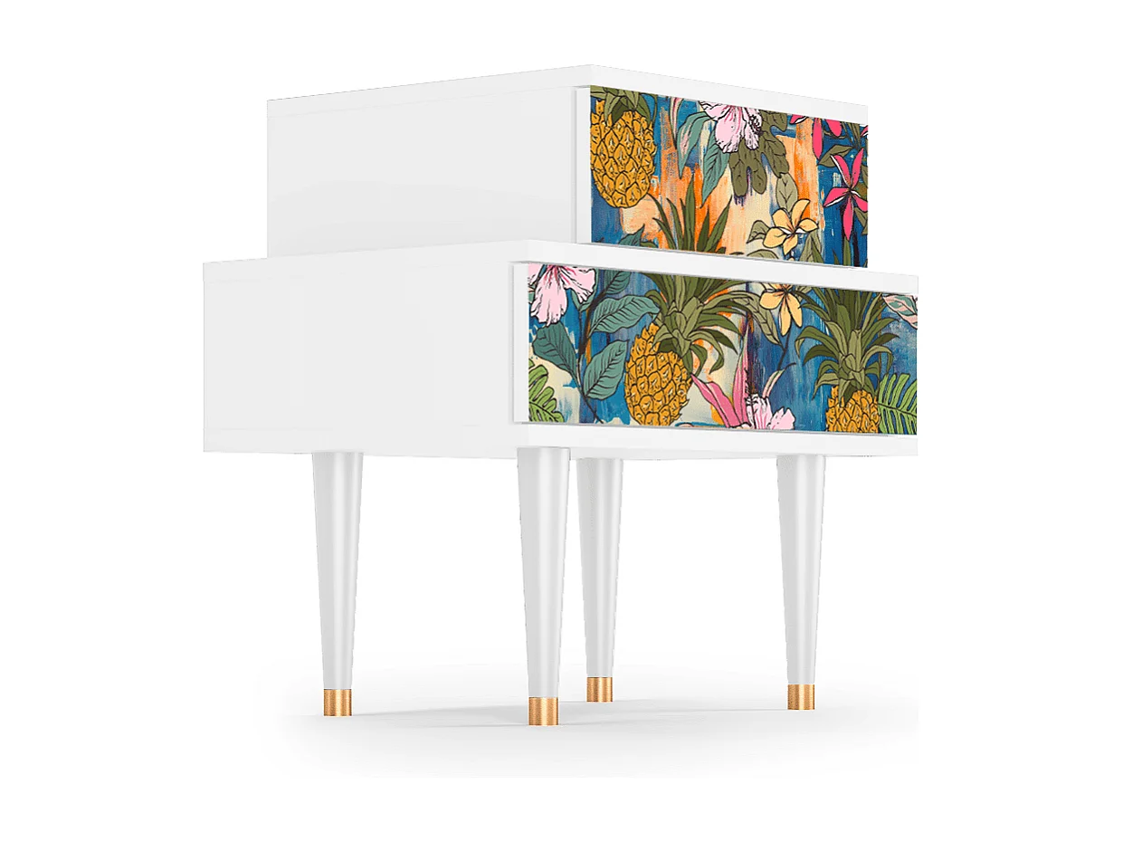 Stolik nocny - 58х58х41 cm - NS1 - Light Peonies, Biały