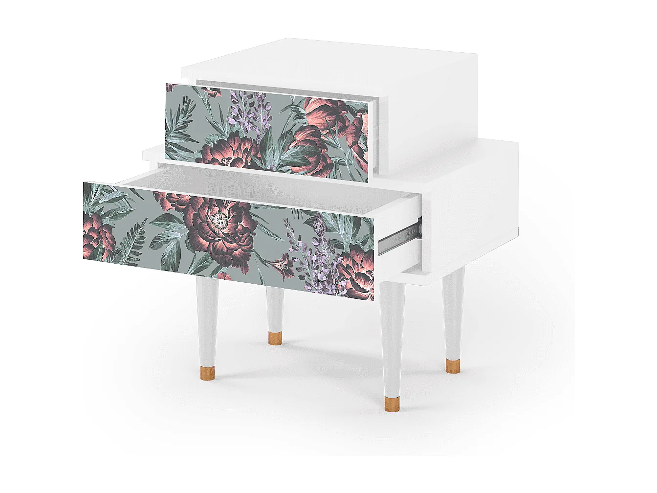 Table de nuit - 58х58х41 cm - NS1 - Light Peonies, Blanc
