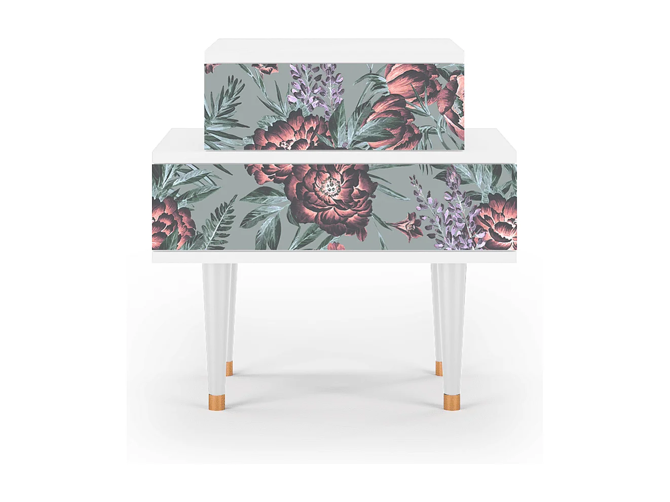 Stolik nocny - 58х58х41 cm - NS1 - Light Peonies, Biały