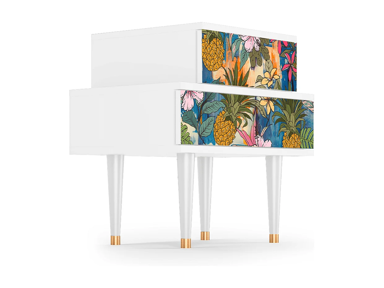 Stolik nocny - 58х58х41 cm - NS1 - Light Peonies, Biały