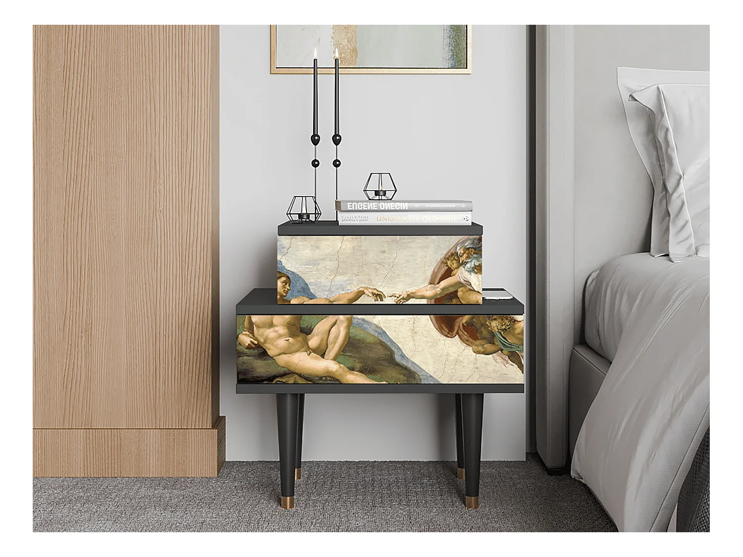 Nachtkastje - 58х58х41 cm - NS1 - The Creation of Adam, Antraciet