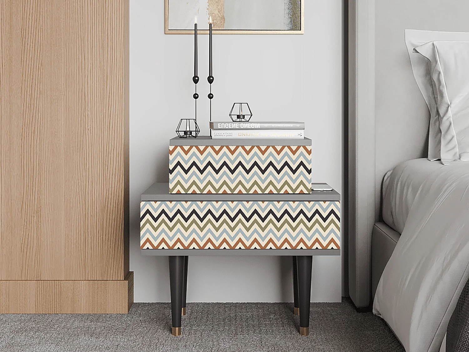 Stolik nocny - 58х58х41 cm - NS1 - Bright Ripple, Szary