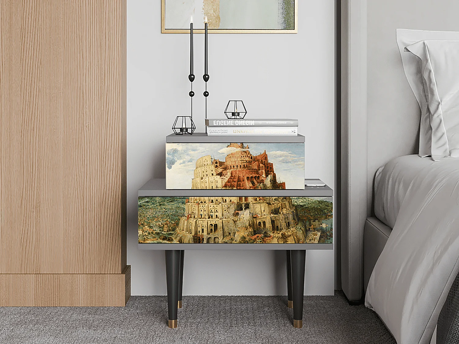 Criado-mudo - 58х58х41 cm - NS1 - Elder The Tower, Cinza