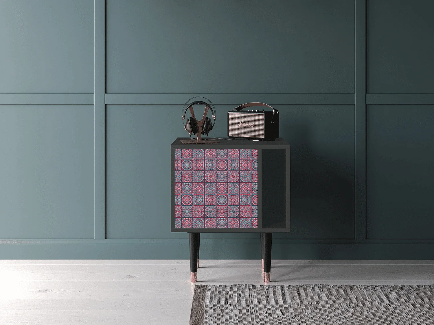 Stolik nocny - 57х69х48 cm - S2 - Riviera Mosaic, Antracyt