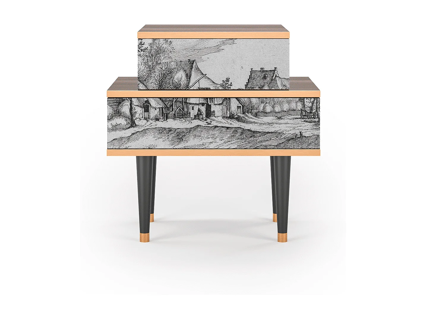 Table de nuit - 58х58х41 cm - NS1 - Farms in a Village, Noyer