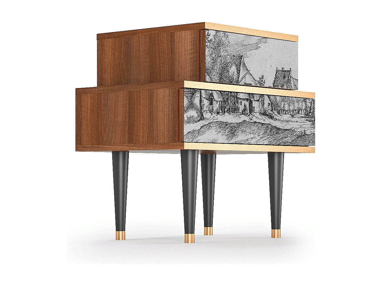 Table de nuit - 58х58х41 cm - NS1 - Farms in a Village, Noyer