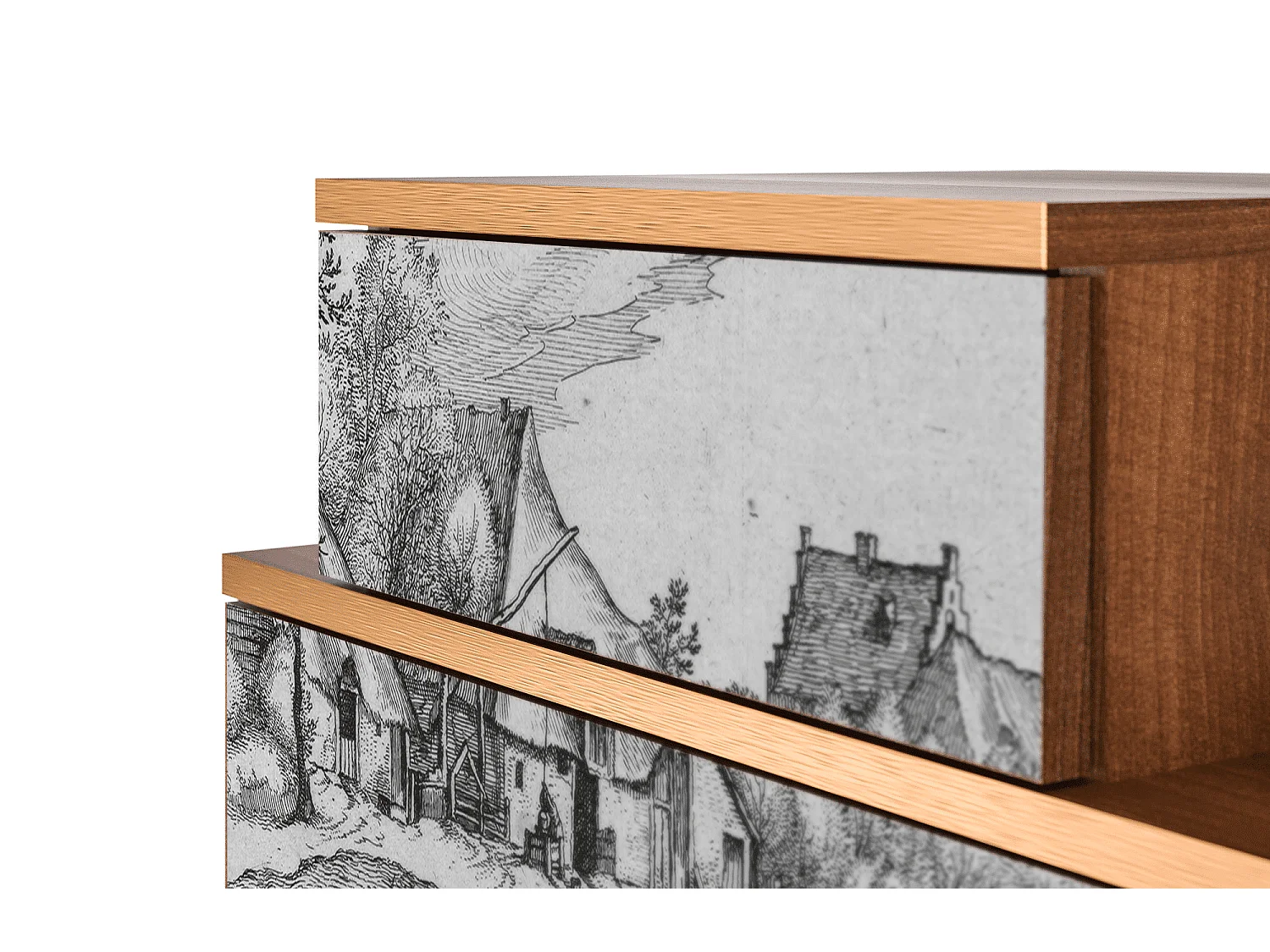 Table de nuit - 58х58х41 cm - NS1 - Farms in a Village, Noyer