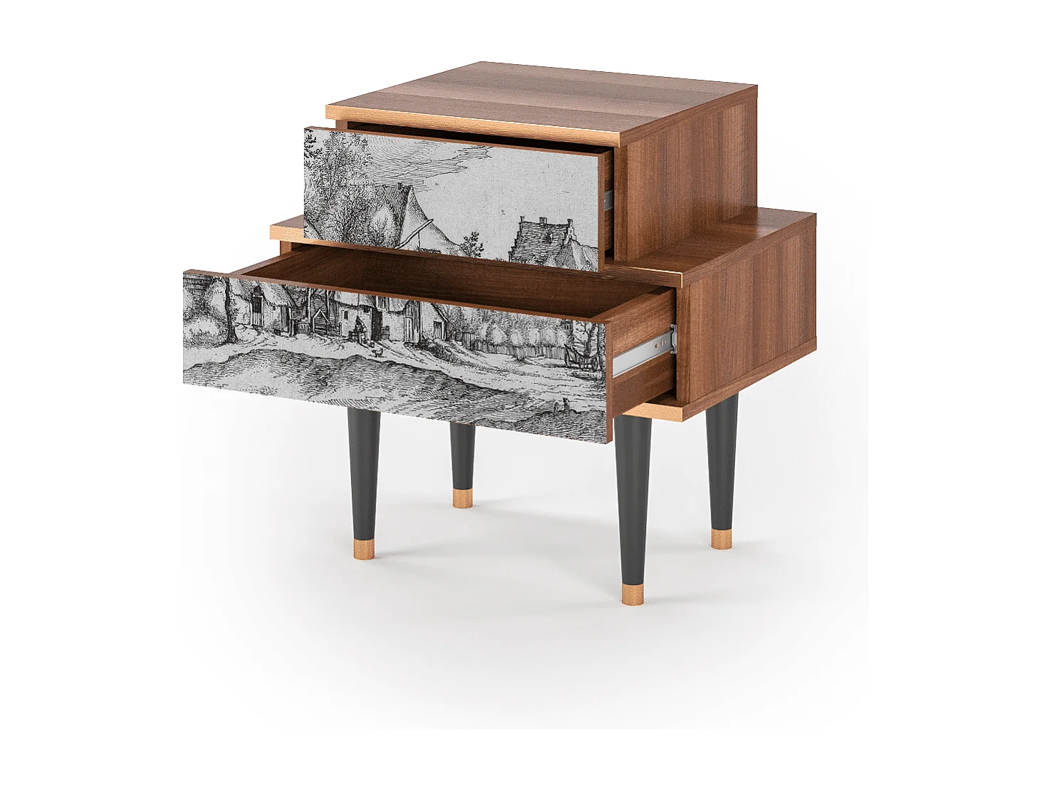 Table de nuit - 58х58х41 cm - NS1 - Farms in a Village, Noyer