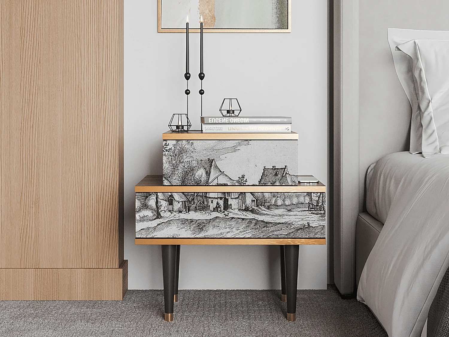 Criado-mudo - 58х58х41 cm - NS1 - Farms in a Village, Nogueira