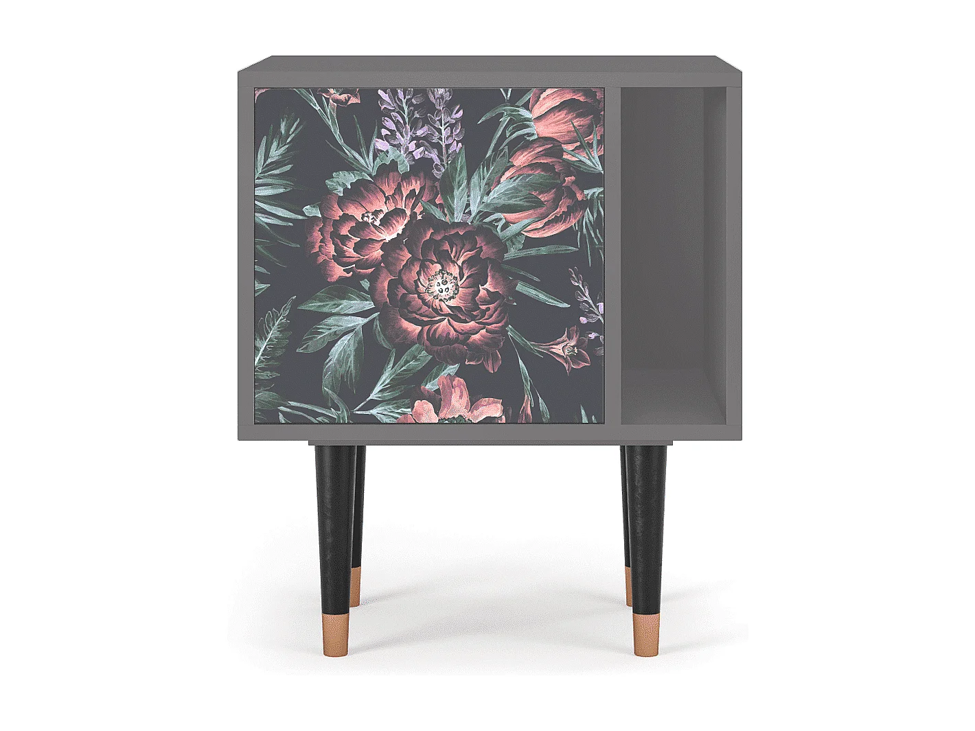 Table de nuit - 57х69х48 cm - S2 - Dark Peonies, Gris
