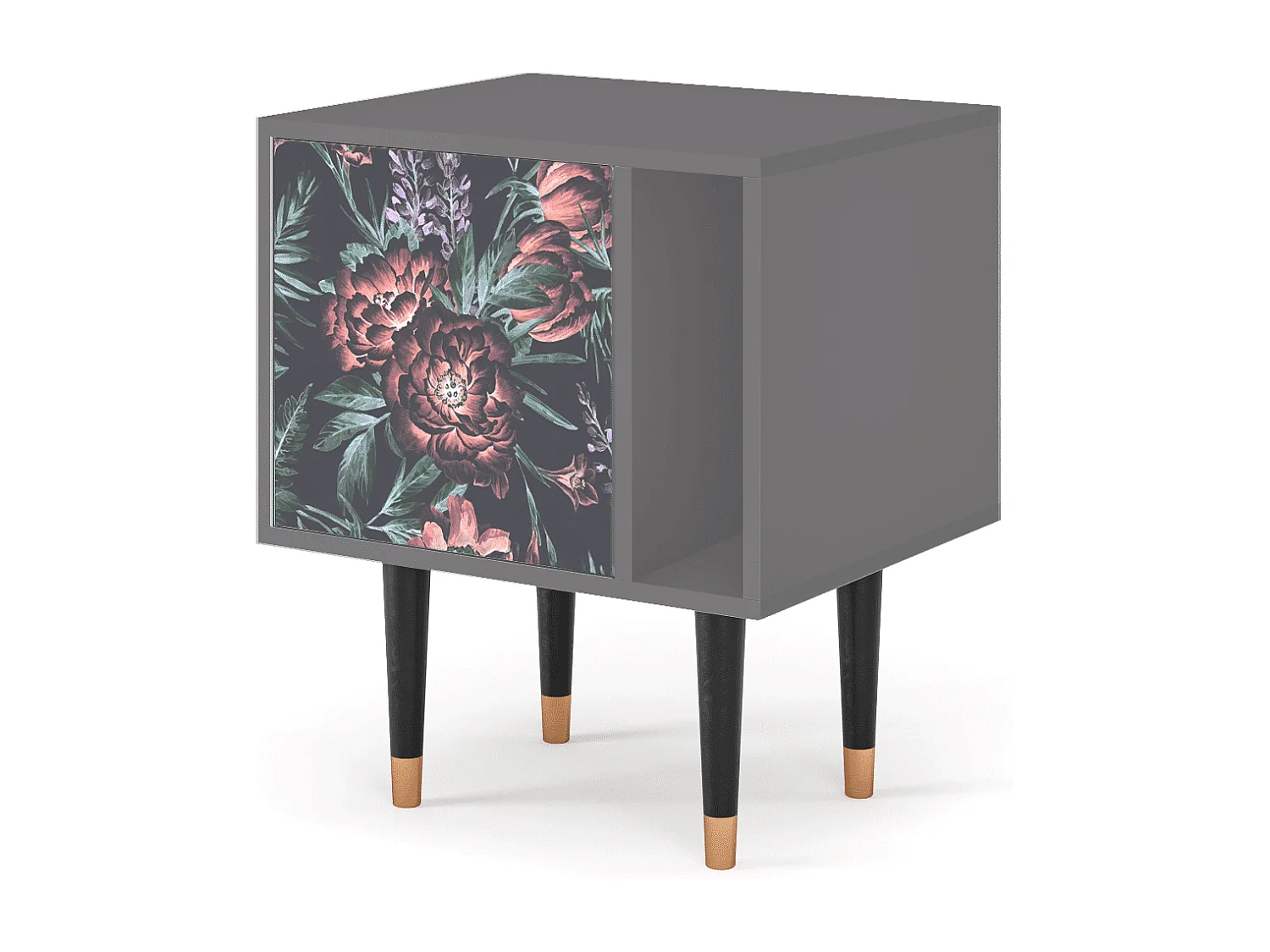 Table de nuit - 57х69х48 cm - S2 - Dark Peonies, Gris
