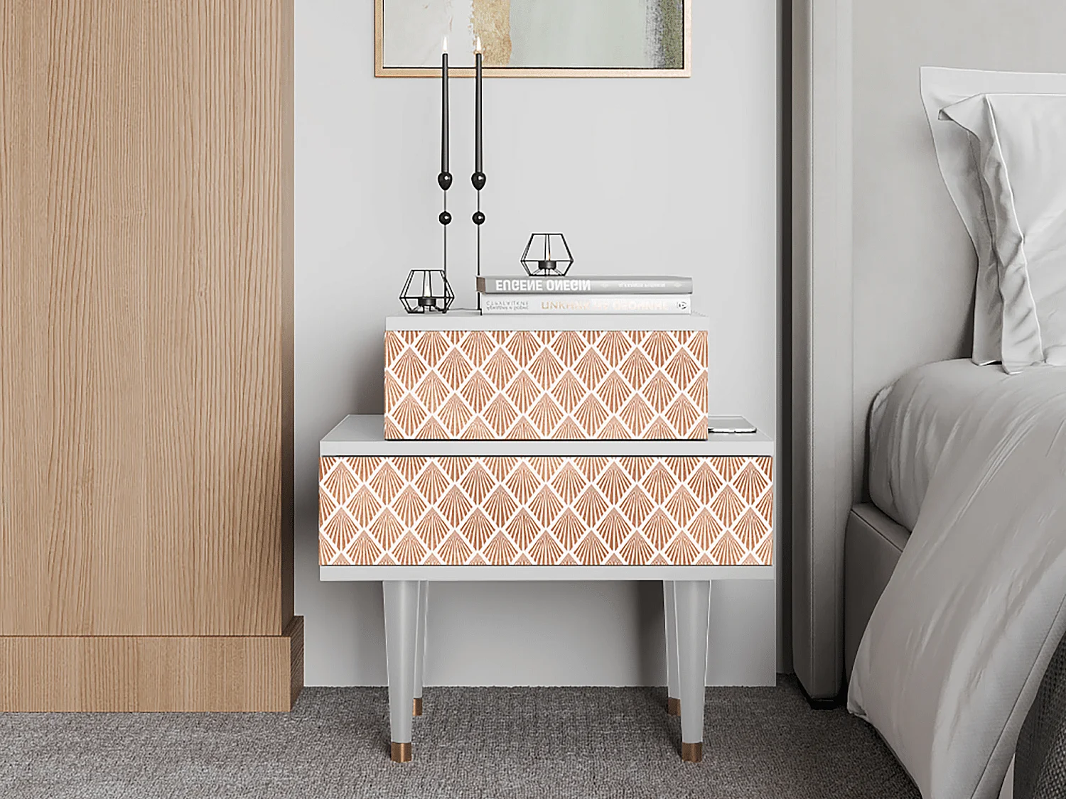 Nachtkastje - 58х58х41 cm - NS1 - Pastel Sunrise, Wit