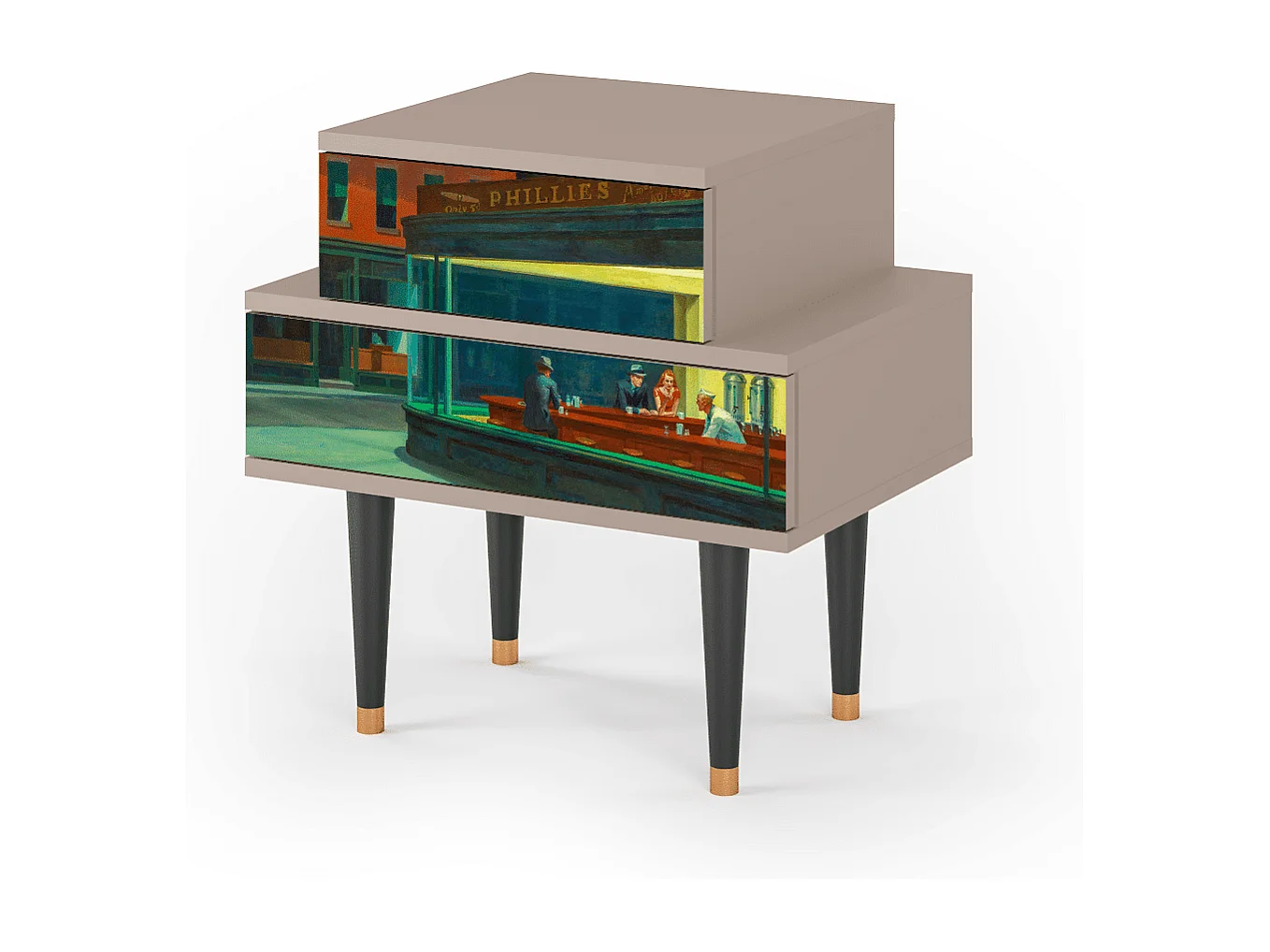 Mesita de noche - 58х58х41 cm - NS1 - Nighthawks by Hopper, Latte