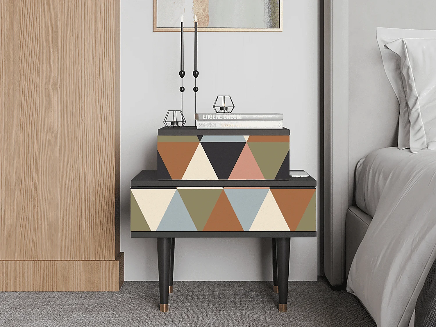 Table de nuit - 58х58х41 cm - NS1 - Royal Triangles, Anthracite