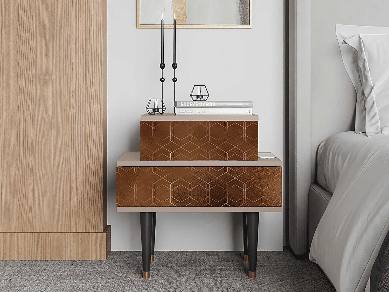 Stolik nocny - 58х58х41 cm - NS1 - Chocolate Bar, Latte