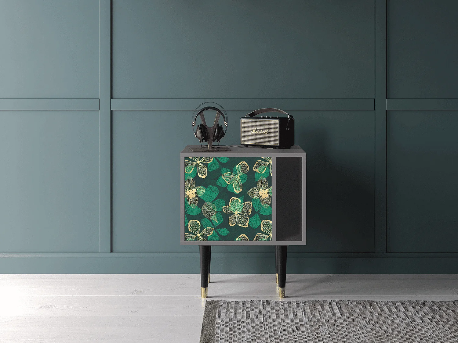 Table de nuit - 57х69х48 cm - S2 - Green Flower, Gris