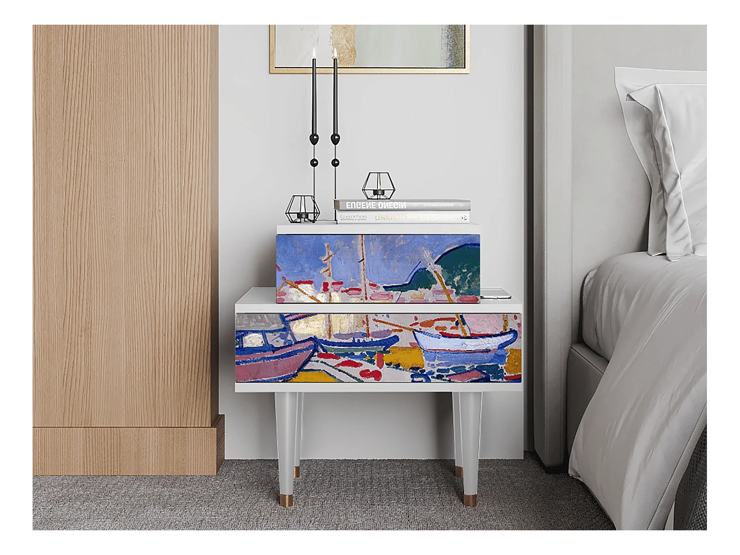 Table de nuit - 58х58х41 cm - NS1 - The Port of Collioure , Blanc