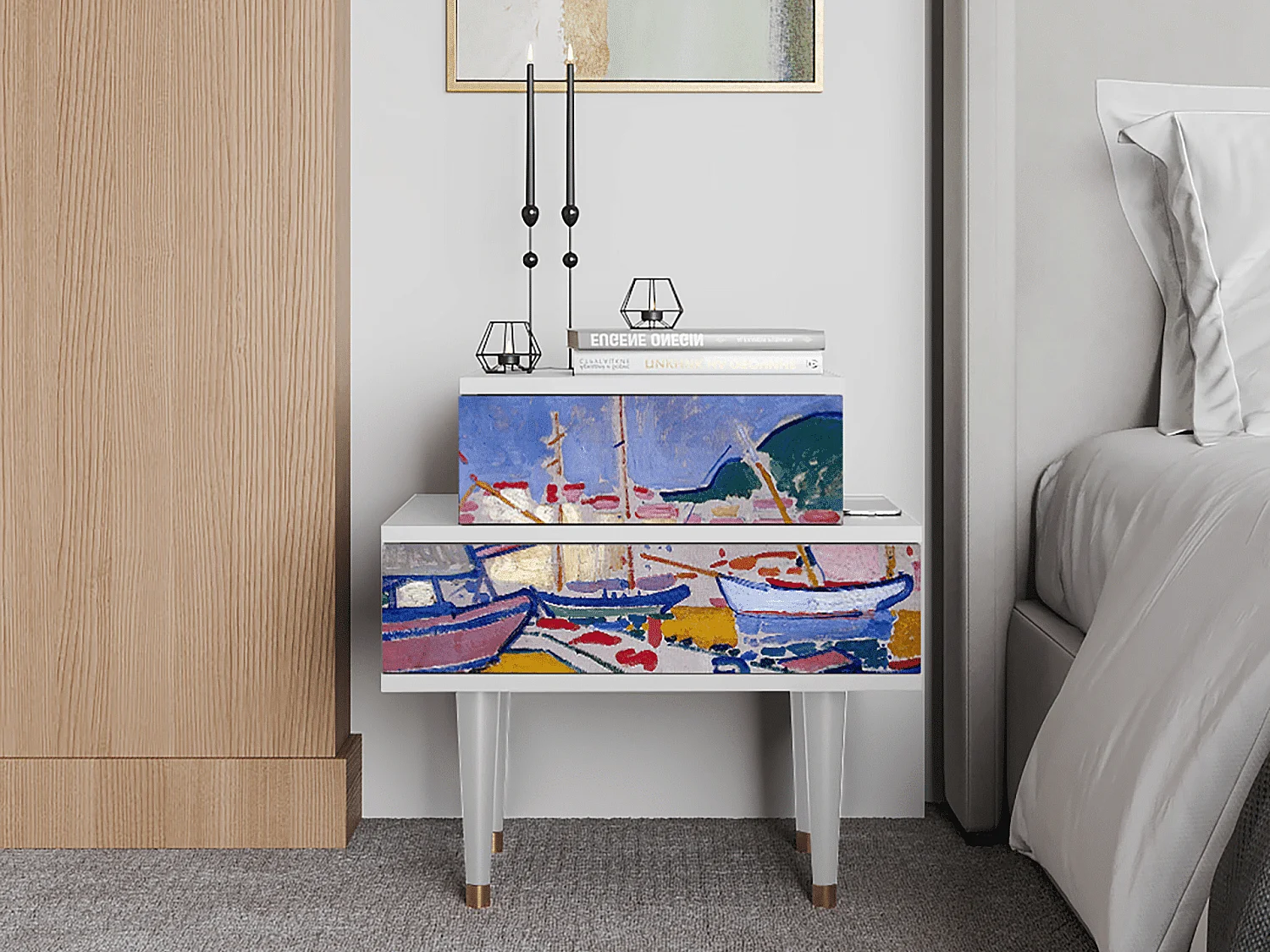 Table de nuit - 58х58х41 cm - NS1 - The Port of Collioure , Blanc