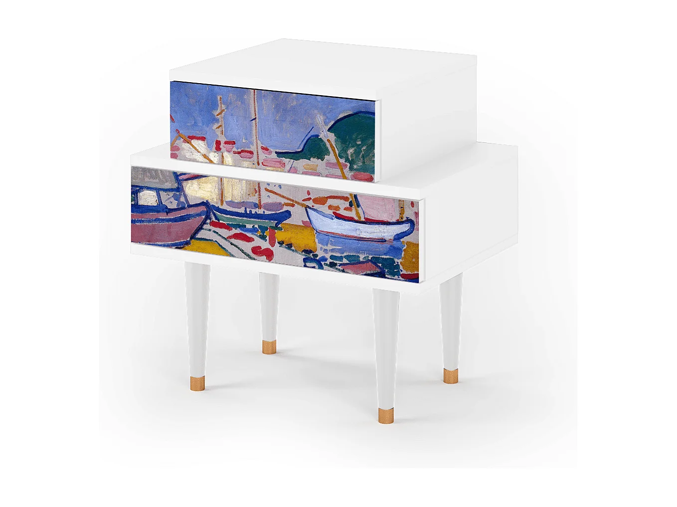Table de nuit - 58х58х41 cm - NS1 - The Port of Collioure , Blanc