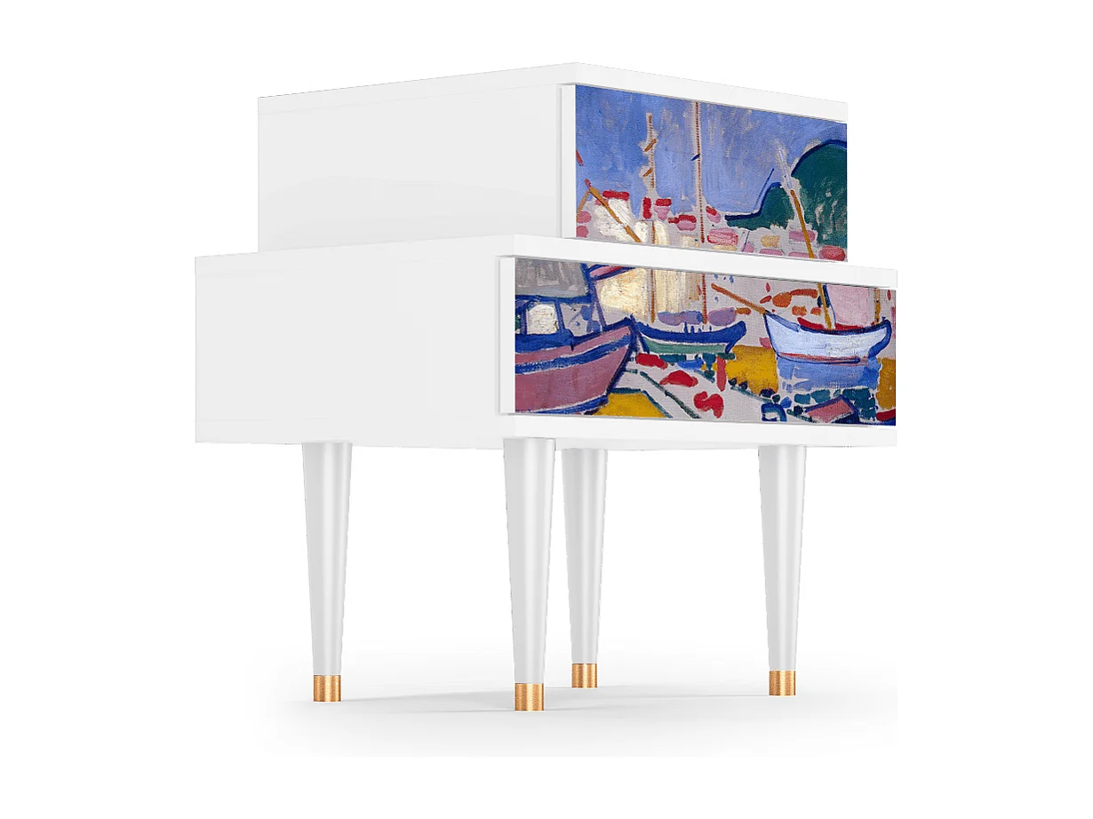 Table de nuit - 58х58х41 cm - NS1 - The Port of Collioure , Blanc