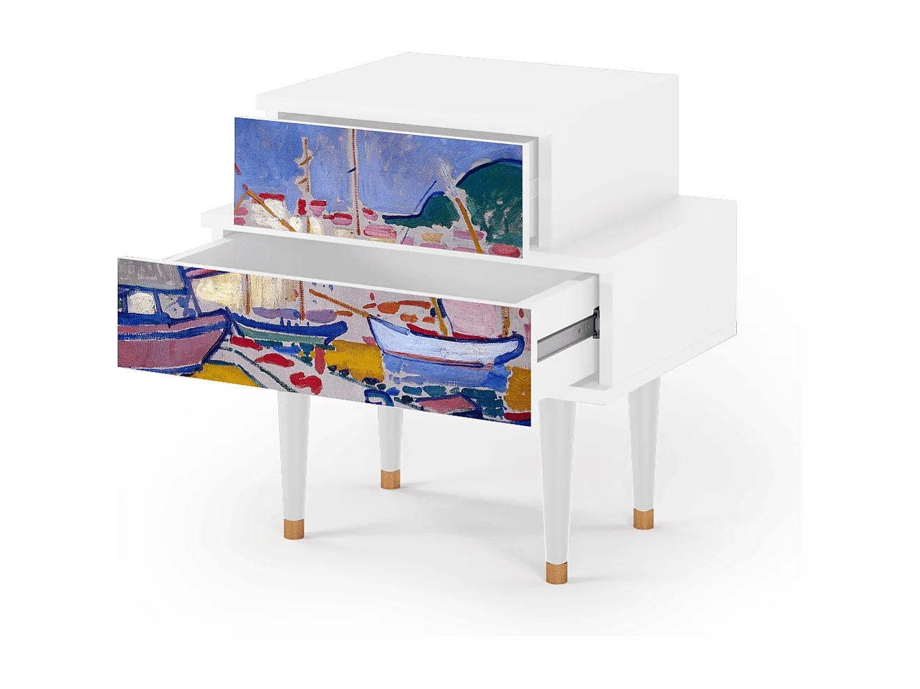 Table de nuit - 58х58х41 cm - NS1 - The Port of Collioure , Blanc