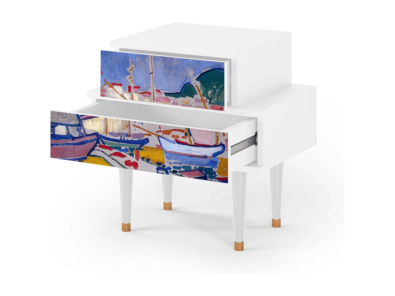 Stolik nocny - 58х58х41 cm - NS1 - The Port of Collioure , Biały