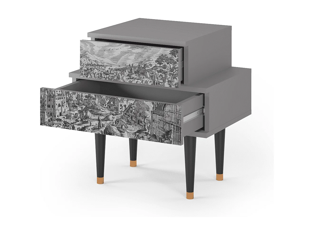 Table de nuit - 58х58х41 cm - NS1 - Bird Dropping, Gris