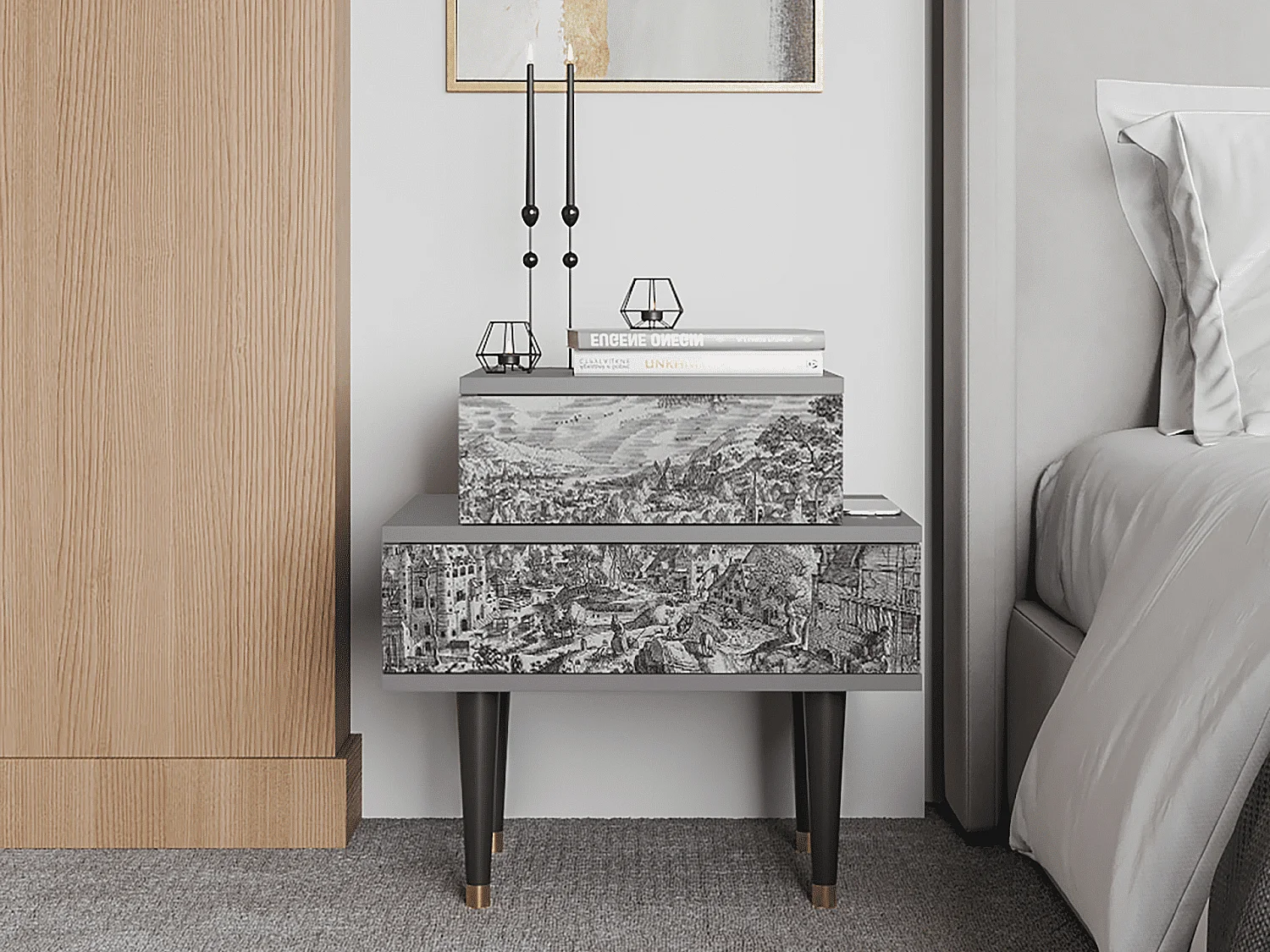 Table de nuit - 58х58х41 cm - NS1 - Bird Dropping, Gris