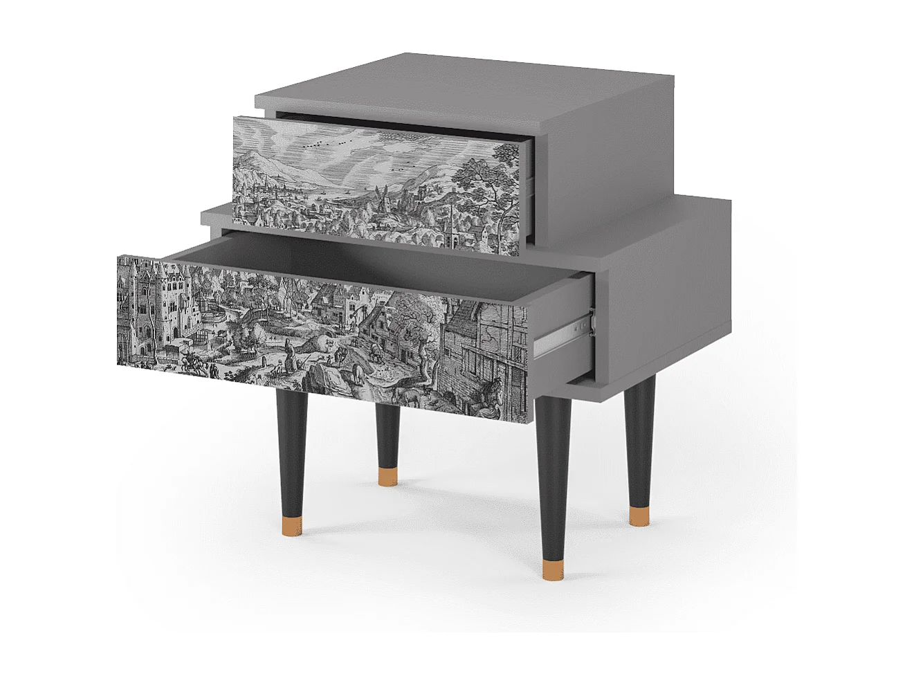 Table de nuit - 58х58х41 cm - NS1 - Bird Dropping, Gris