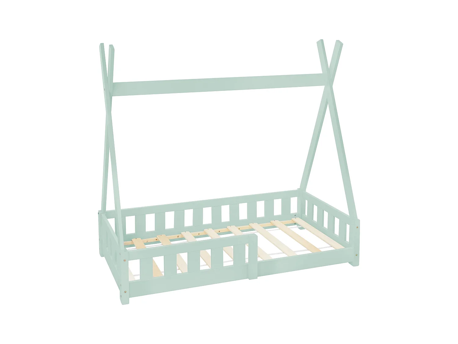 Lit d'enfants Tipi 70x140 cm vert menthe style maison avec protection sommier à lattes grille de sécurité en bois de pin tente indien filles/garçons