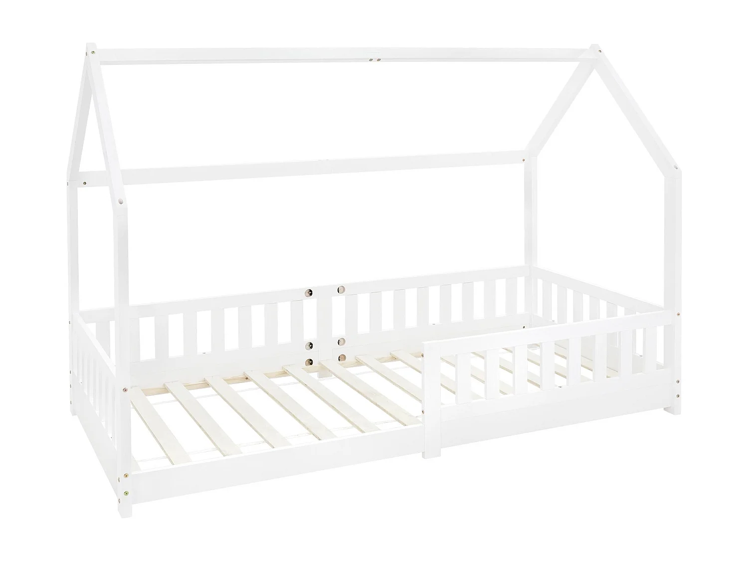 ML-Design Letto a forma di casa per bambini 90x200 cm con rete a doghe, protezione anticaduta, legno di pino bianco, lettino per cameretta bimbi