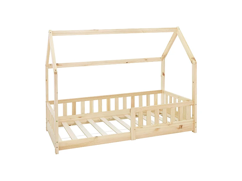 ML-Design Lettino per bambini a forma di casa 80x160 cm con tetto e rete a doghe, protezione anticaduta, legno di pino naturale, letto cameretta bimbi