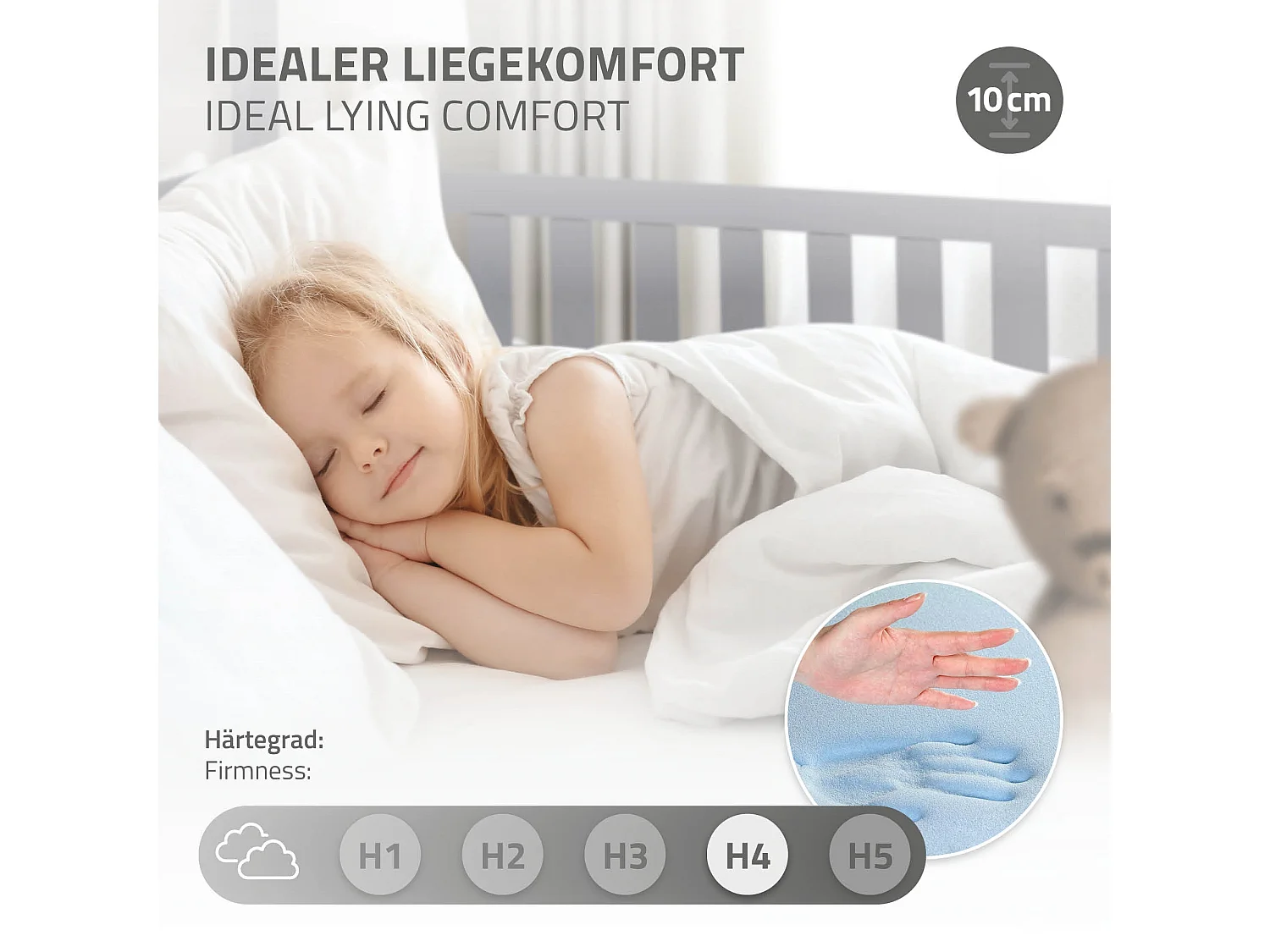Lit d'enfants 90x200 cm gris clair style maison bois de pin massif matelas H:10 cm housse amovible sommier protection anti-chute pour filles garçons
