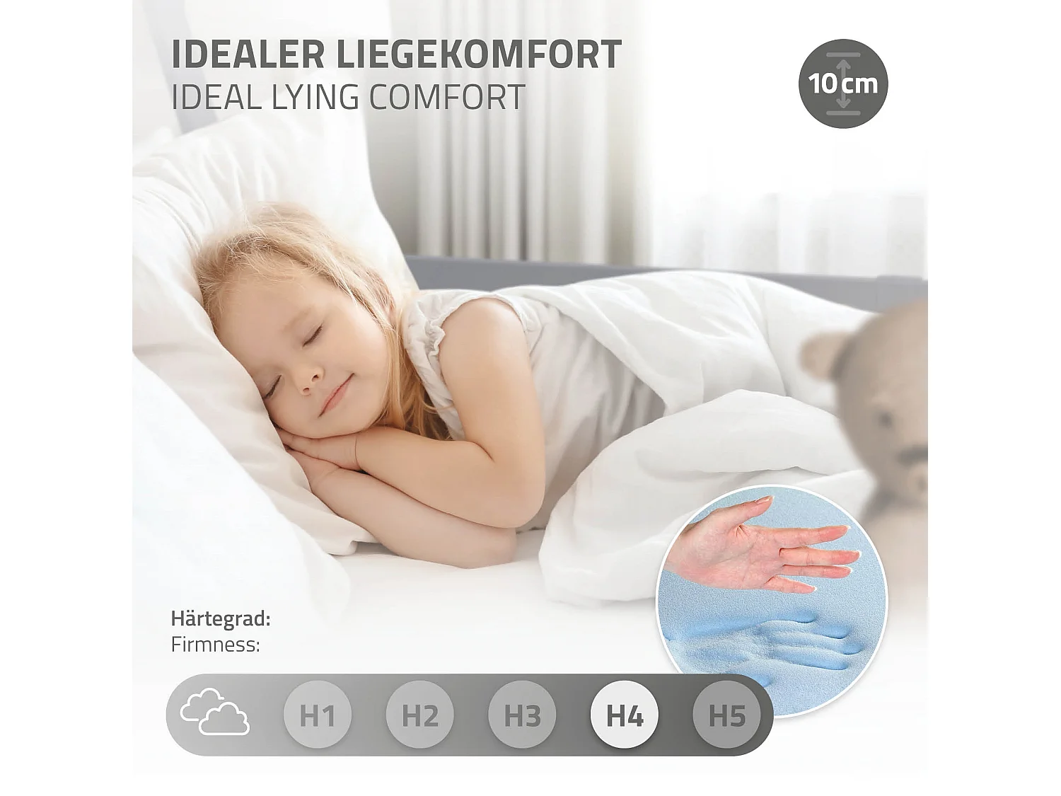 ML-Design Cama infantil tipi 90x200 cm color gris con colchón, protección anticaída y somier mobiliario con estructura de listones madera pino maciza