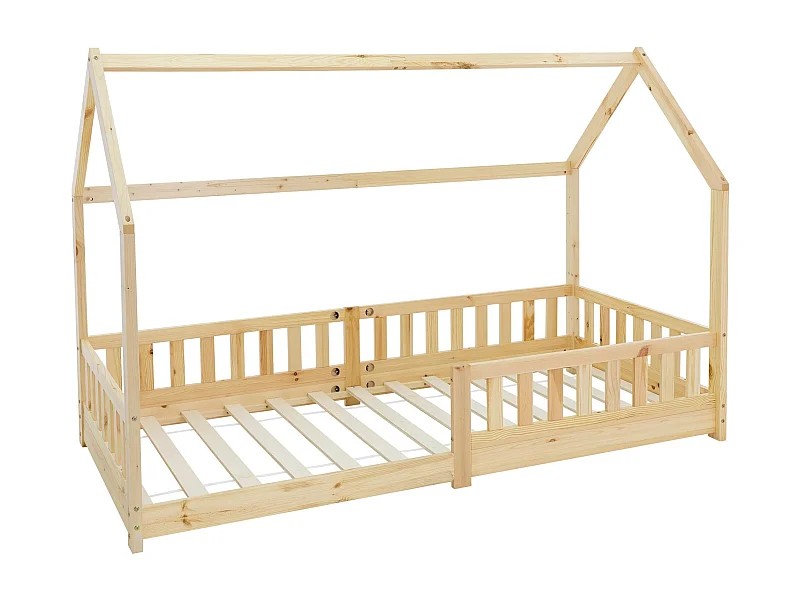 ML-Design Cama infantil 90x200cm color natural con listones de madera de pino maciza mobiliario forma de casa casa de campaña para niños