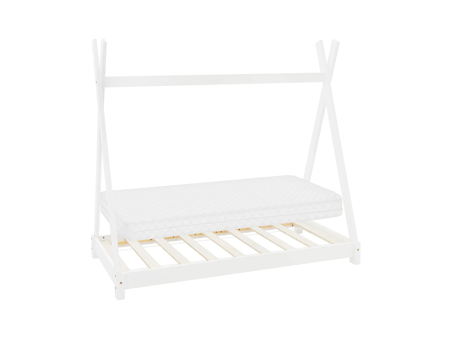 Lit d'enfants Tipi 70x140cm blanc style indien cadre bois de pin massif avec matelas hypoallergénique housse amovible respirant et sommier à lattes