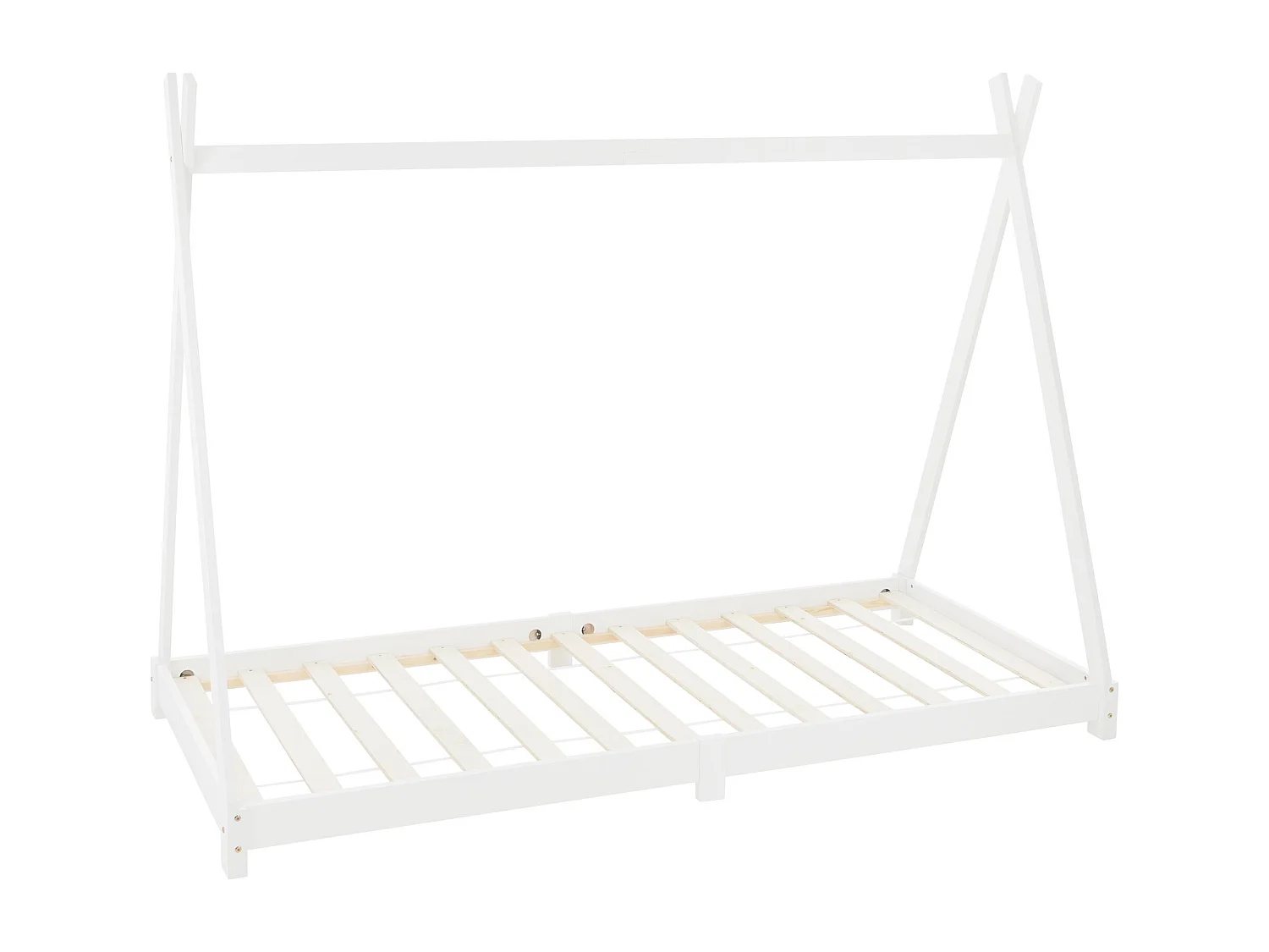 ML-Design Cama infantil tipi 90x200cm color blanco  con listones de madera de pino maciza mobiliario forma de casa tienda de campaña para niños