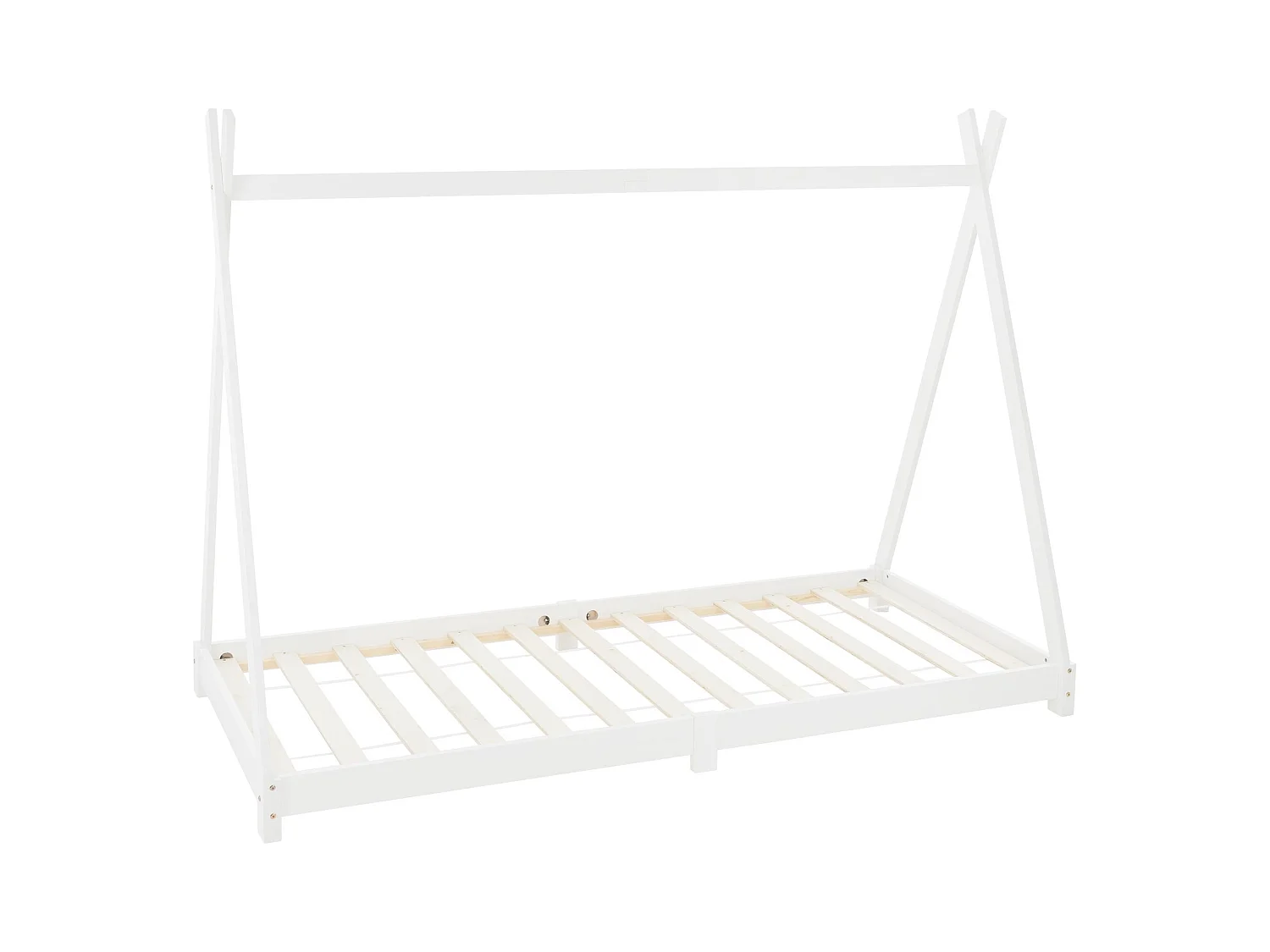 Lit d'enfants Tipi 90x200cm blanc avec sommier à lattes en bois de pin massif tente indien cadre de lit stable robuste lit simple de jeu d`adolescents