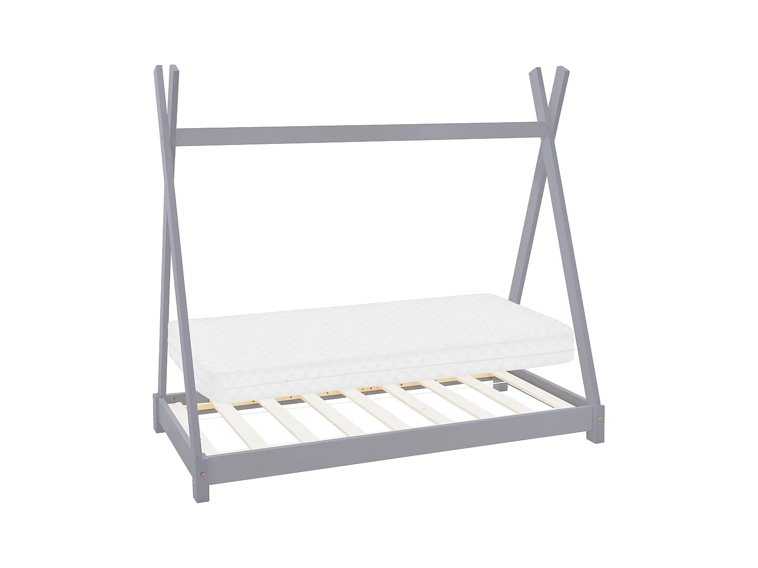 Lit d'enfants Tipi 70x140cm gris clair style indien cadre bois de pin massif matelas hypoallergénique housse amovible respirant et sommier à lattes